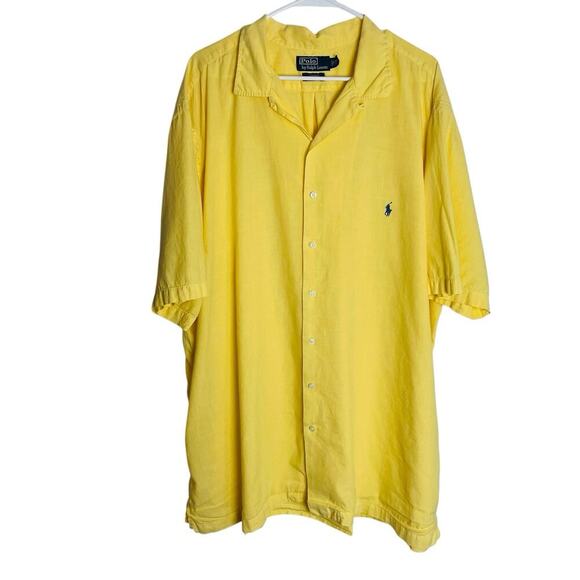Vintage Polo Ralph Lauren Curham Loop Collar Shirt Mens 2XLT Yellow Linen Blend - Picture 1 of 9